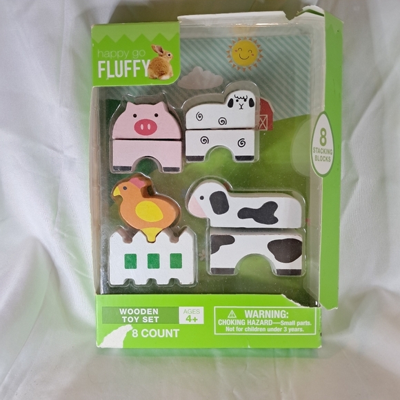 Happy go Fluffy Wooden Toy Stacking Blocks Toy, Farm Animals, 8 Blocks - Picture 1 of 4